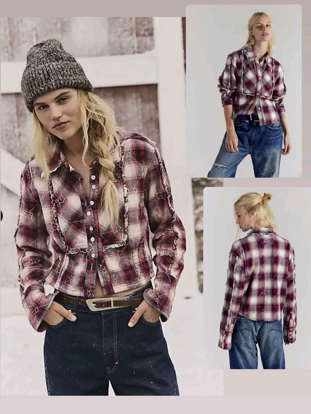 NWOT Free People x We the Free Georgia Plaid Embroidered Small $148 Retail!